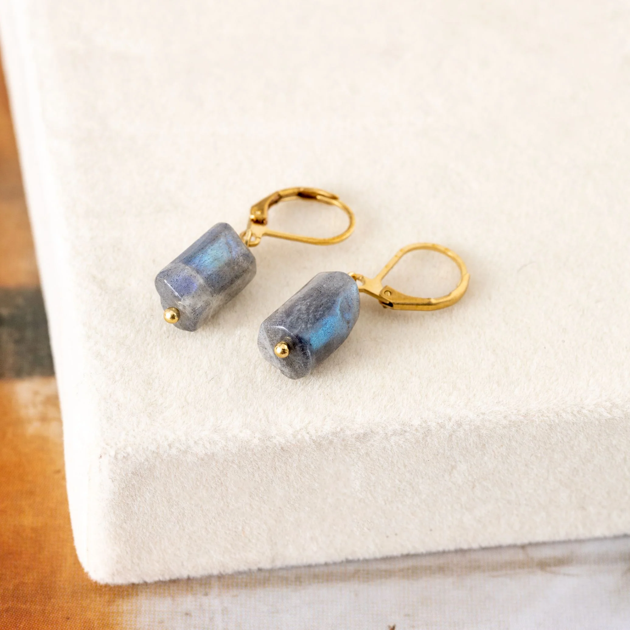 Labradoriet Oorbellen - Edelsteen Oorhangers - RVS Goud - Bescherming