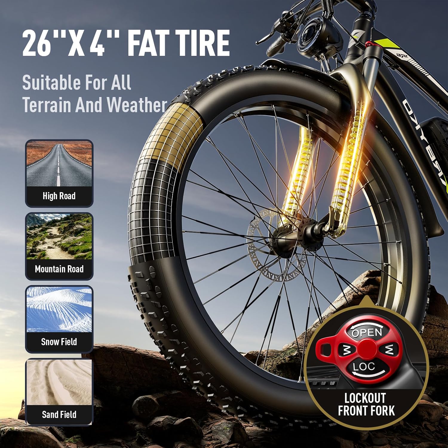 EXRBYKO E Bikes for Adults Electric, Peak 1500W/2000W 37MPH Fat Tire Electric Bike for Adults, 48V 17.5AH 840WH Battery, 80 Miles Ebike with 21-Speed Gear ON/Off Road Electric Bicycle UL Certified