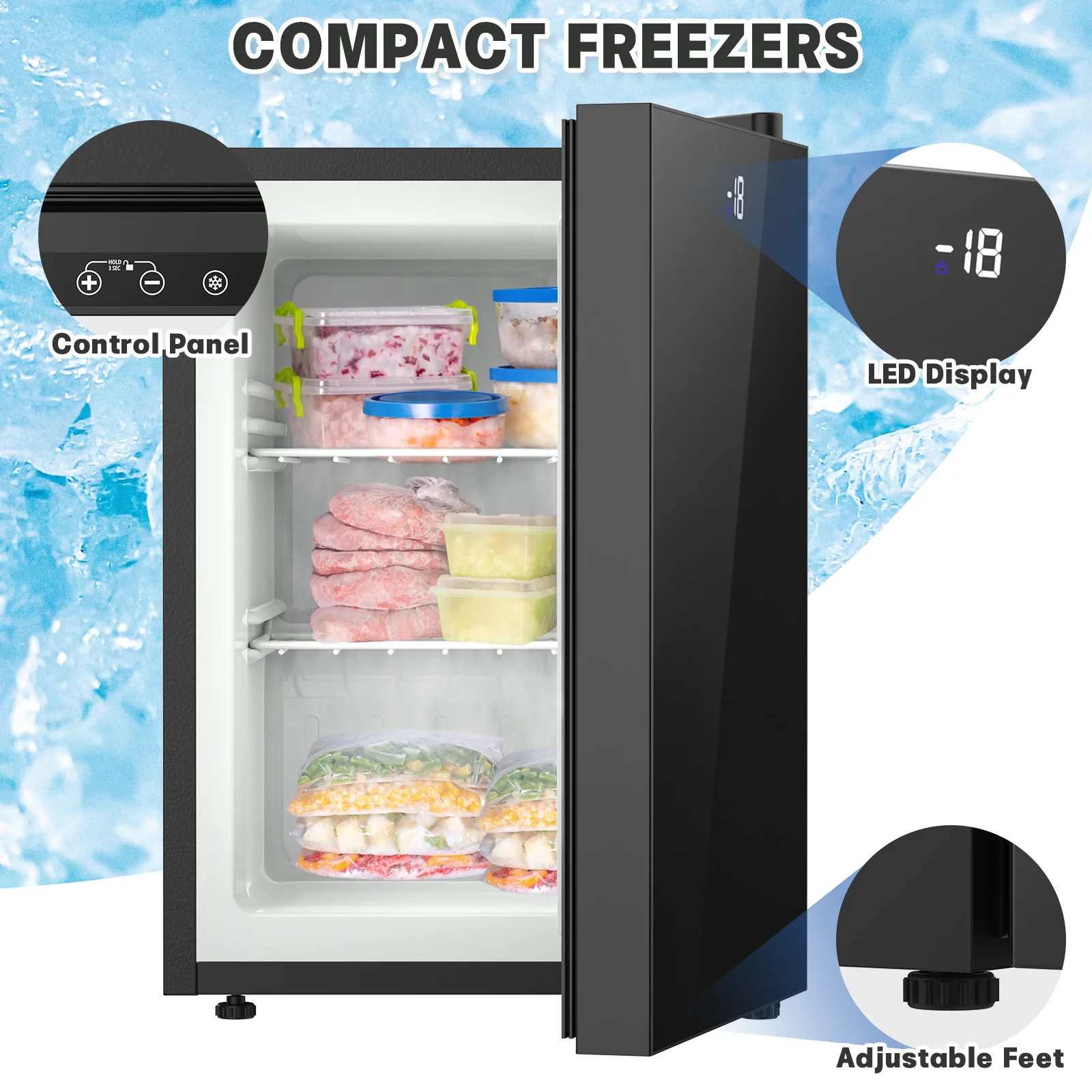 60L Mini Upright Freezer Compact Freezer