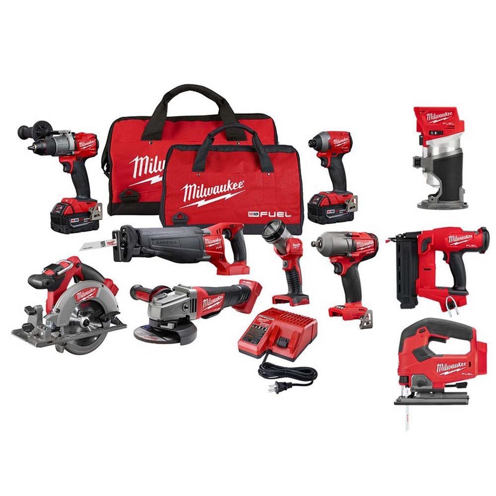 2025 Milwaukee M18 FUEL Draadloze Combo Kit van 18 Volt met Borstelloze Motor (10 Gereedschappen) met (2) 5.0 Ah Batterijen, (1) Oplader, (2) Gereedschapstas