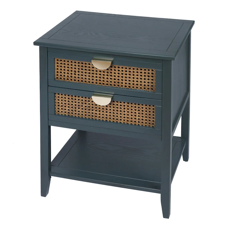 Natural Rattan 2-Drawer Side Table - Perfect for Bedroom, Living Room, or Study