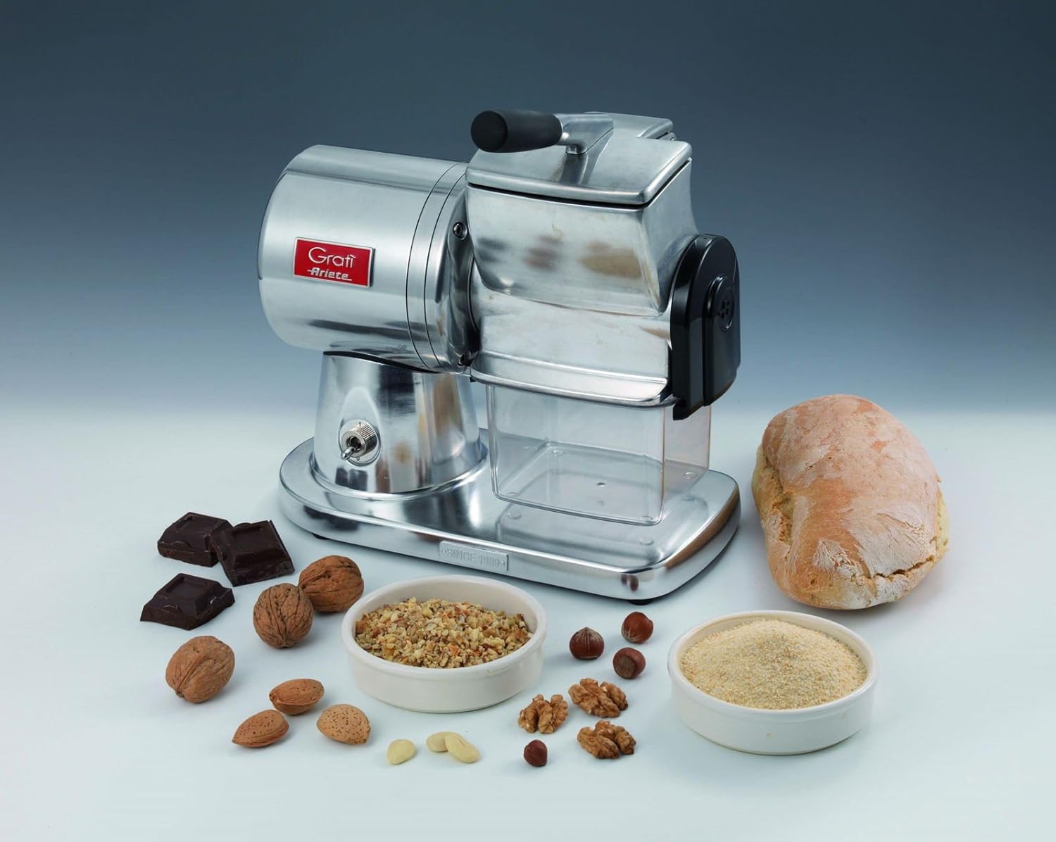 Ariete 449 Gratì Superior - Grattugia Elettrica Professionale - formaggio, pane, cioccolato, frutta secca - Alluminio pressofuso - 350 Watt - Argento