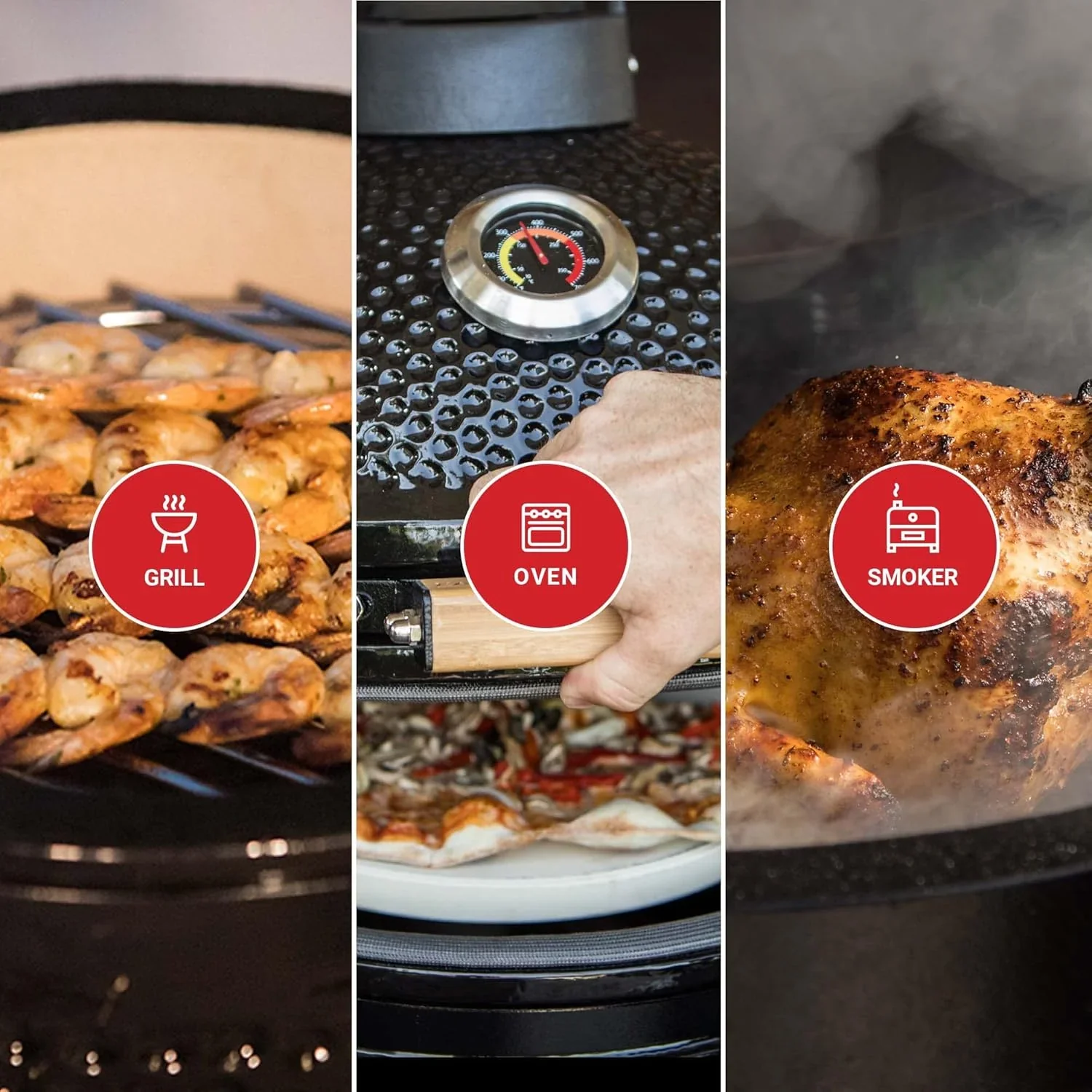 2026 Kamado BONO BBQ - Barbacoa Grande XXL con 10 accesorios - Ø 59 cm Kamado Barbacoa con Accesorios - Parrilla ahumador rojo en la terraza, balcón o jardín