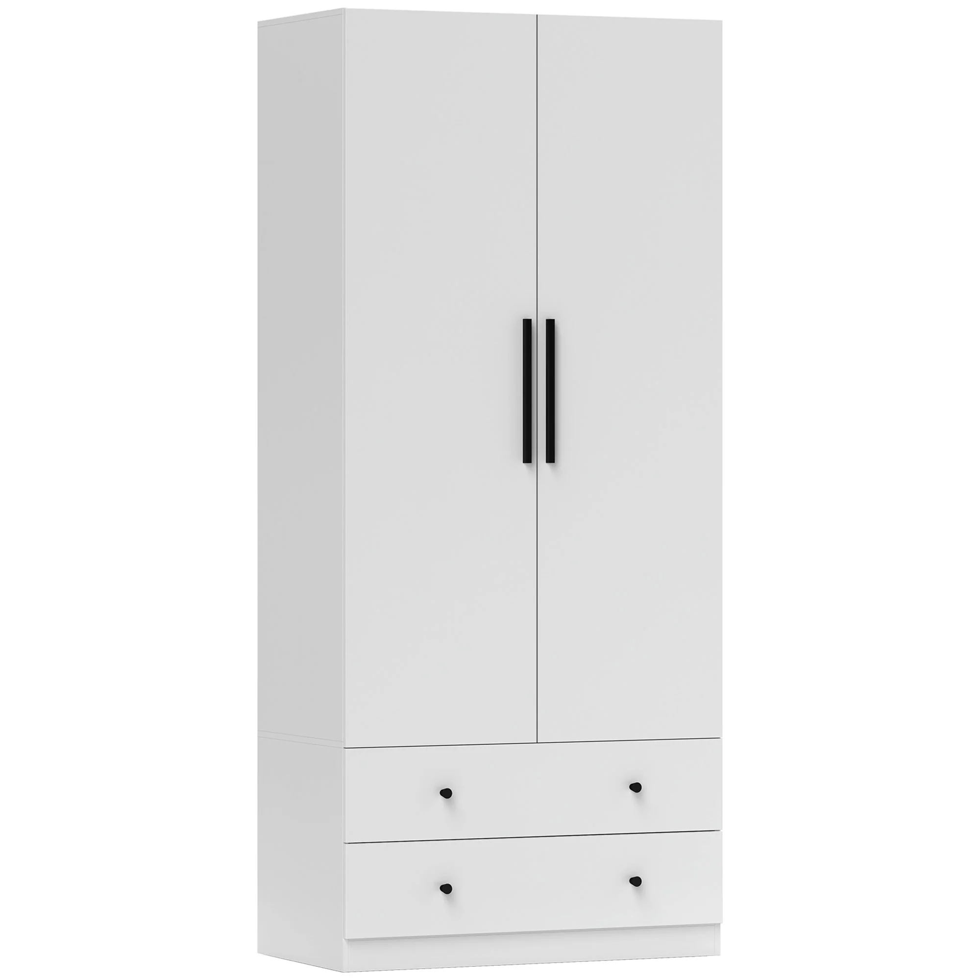 HOMCOM Garderobekast, 2-Deurs, Hangruimte, Kledingstang, 2 Laden, Spaanplaat, Wit