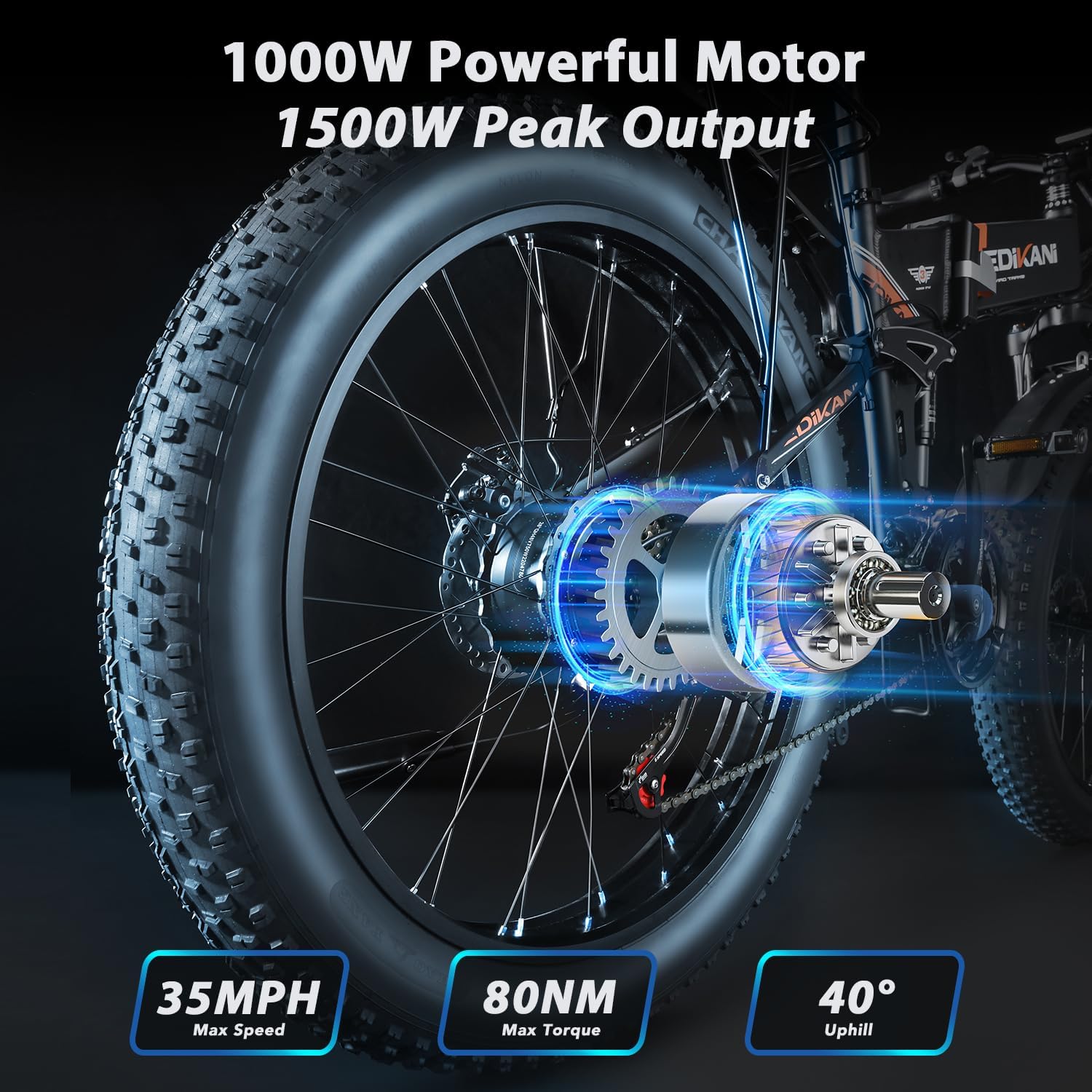 EXRBYKO Foldable Electric Bike 1500W Peak, 35MPH E Bikes for Adults Electric, Fat Tire Folding Ebike with 720WH Removable Battery, Full Suspension, 21-Speed Gears Kit, Men E-Bike, Electric Bicycle
