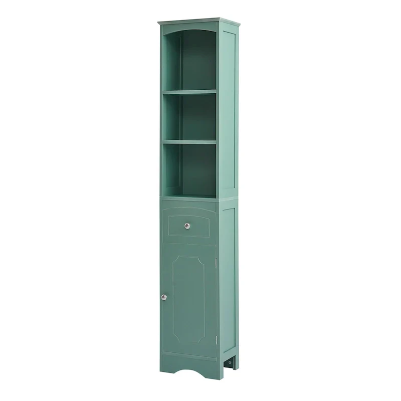 Freestanding Tall Linen Tower Bathroom Storage Cabinet with Drawer, MDF Construction and Adjustable Shelf