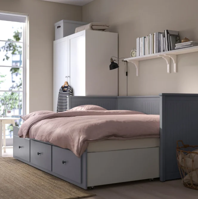 HEMNES Cama día con 3 cajones Gris, 80x200 cm