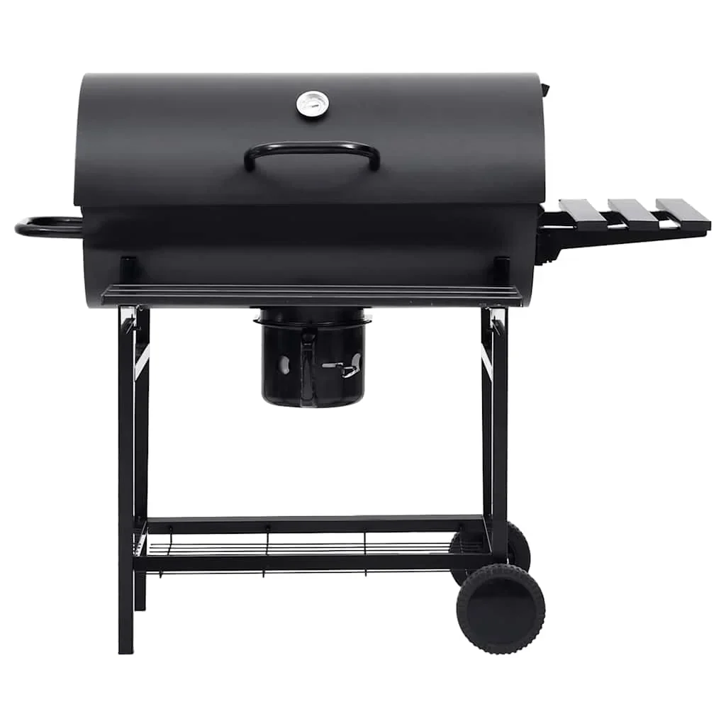 2026 Barbacoa con ruedas y estantes, negra, acero, 115 x 85 x 95 cm, barbacoa exterior