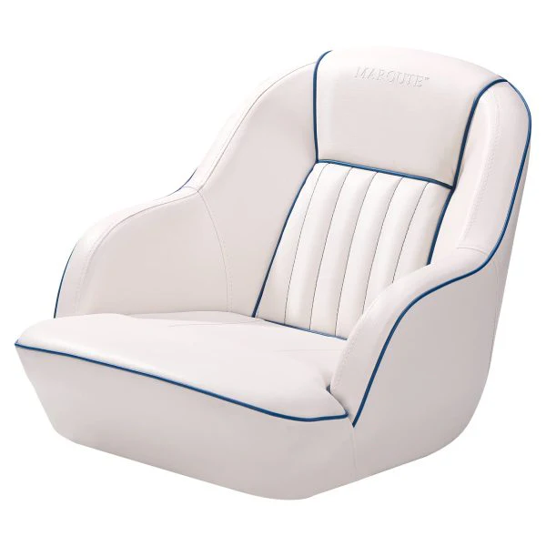 Pontoon Boat Seat, Captains Bucket Boat Seat, Back Folding Boat, Boat Cabin Seating – White & Blue