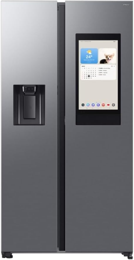Samsung Frigorifero Side by Side Family Hub RS90F67BET/EF con Dispenser Acqua/Ghiaccio, Wifi con AI Energy Mode, Smart Cooling, SpaceMax, 614 L, LxAxP: 91,2 x 178,4 x 72,6 cm, Metal Inox