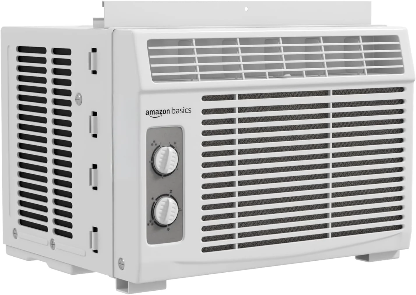 Amazon Basics 5000-BTU Window Air Conditioner with Quiet Operation, Up to 150 Sqf, Cool and Fan Functions, Washable Filter, Adjustable Window Kit, Intuitive Mechanical Controls, for Small Room, White