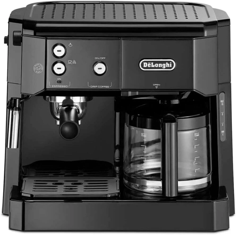 De'Longhi Combi-koffiezetapparaat BCO 421.S �C Koffiezetapparaat met espressoportafilter en filterkoffiefunctie incl. melkopschuimmondstuk, glazen kan & waterfiltersysteem, 1 l, RVS/Zwart, single