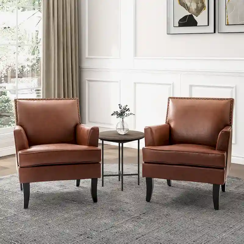 Nileus Set of 2 Modern Classic Polyester Accent Chairs with Solid Wood Legs by HULALA HOME