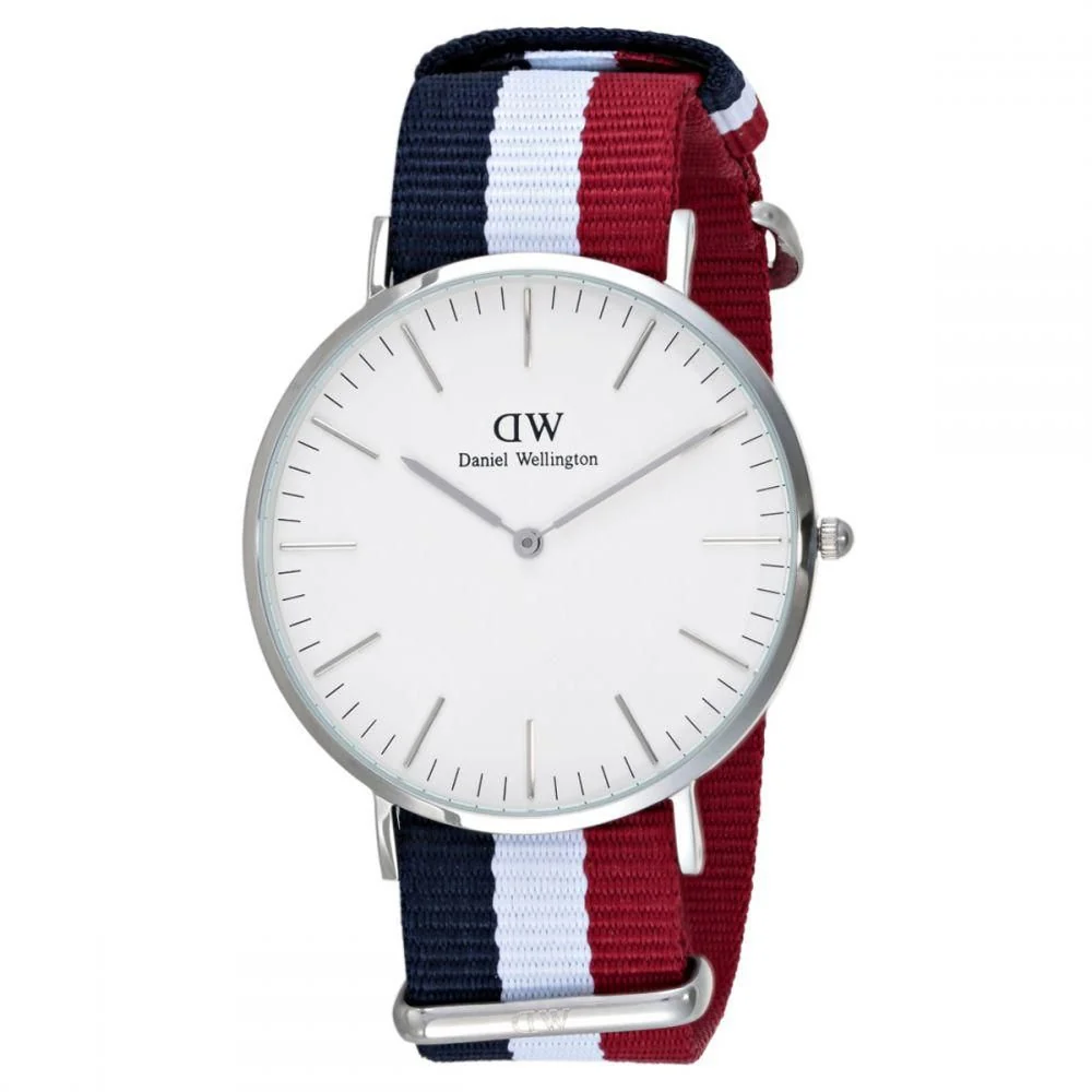 Daniel Wellington Cambridge 40mm White Dial Tricolour Strap Men's Silver Watch - DW00100017