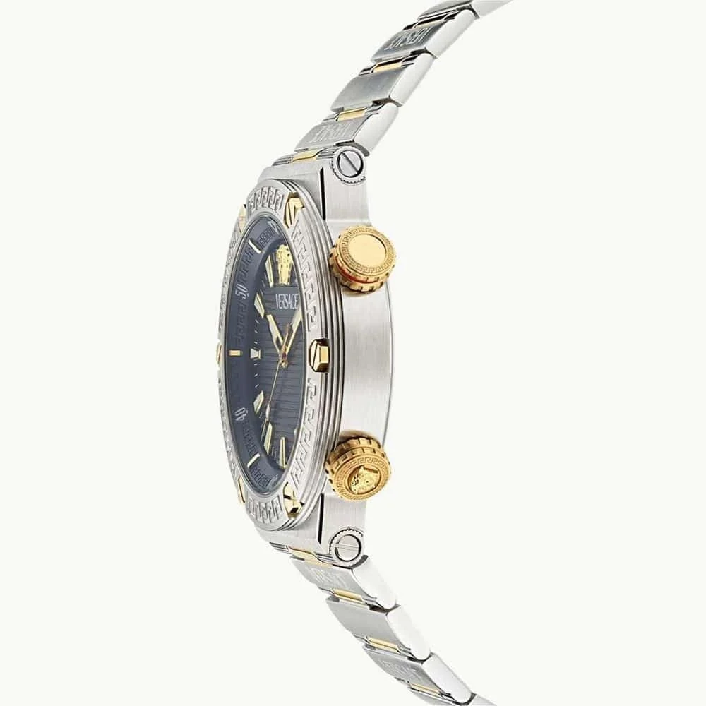 Versace Greca Logo Diver Black Dial Two-Tone Swiss Chronograph Watch - VE8G00424
