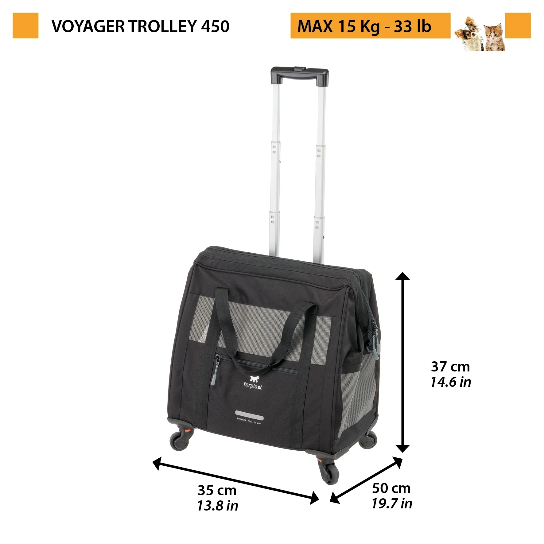 2025 Voyager Trolley de Ferplast – Trolley elegante y ligero de polipiel para gatos y perros pequeños de hasta 15 kg. Con ruedas, ventanas de malla y correa de seguridad – ideal para viajar con total comodidad