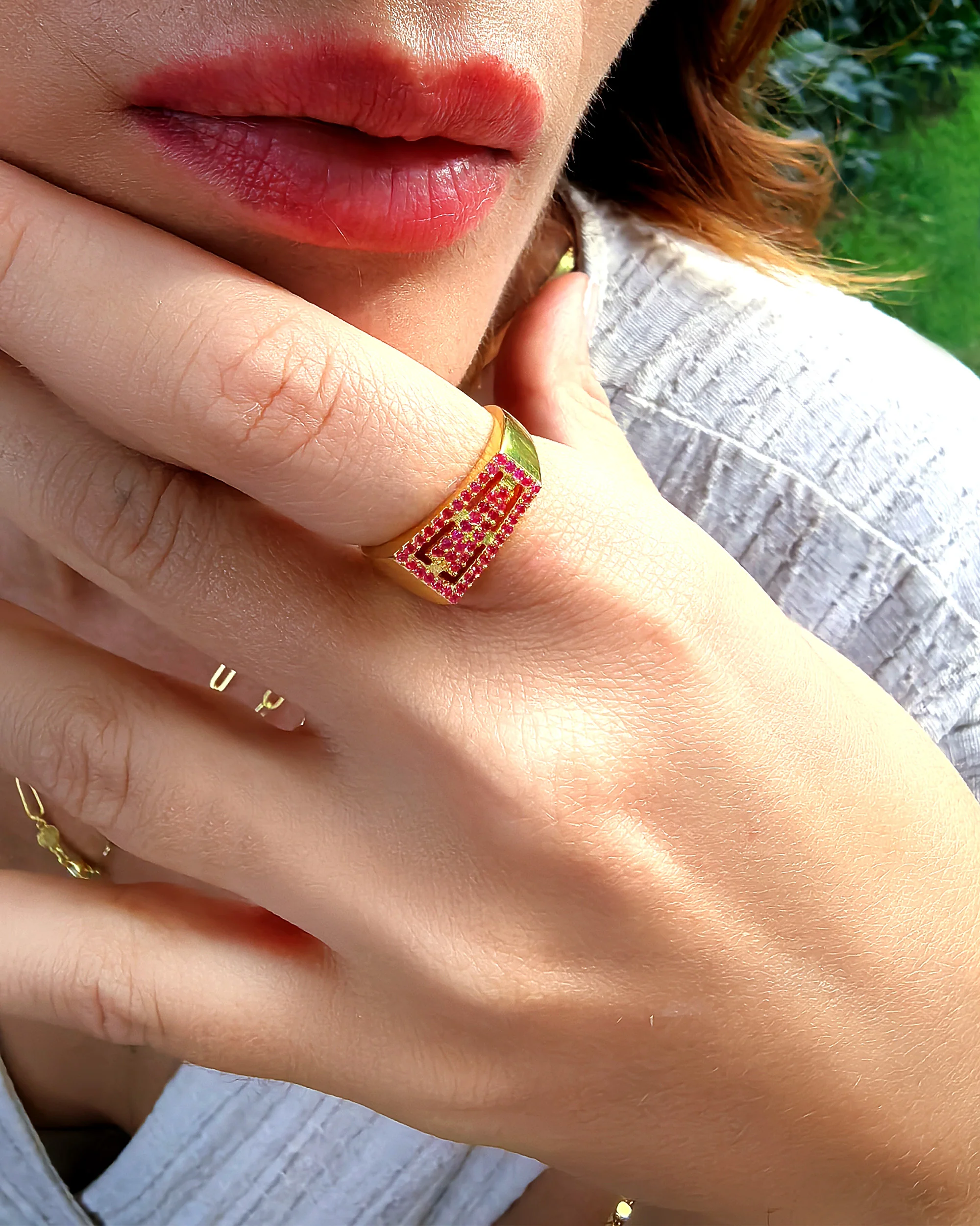 Geometric Sapphire Pavé Ring in 18K Gold Vermeil