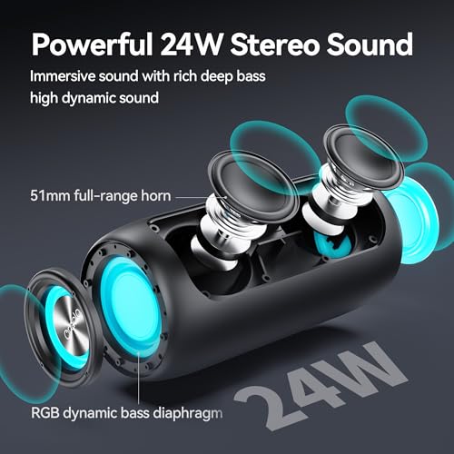 oraolo Cassa Bluetooth, Cassa Bluetooth Portatile con Suono Stereo 24W, Altoparlante Wireless Bluetooth 5.4 Potente, Luci RGB, Supporto per AUX/TF Card, Impermeabile IPX6 per Casa, Esterno, Viaggio : Elettronica