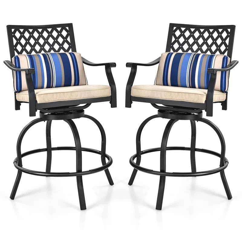 2/4 Pcs 360�� Swivel Rocking Bar Stools with Back & Soft Cushions, Steel Frame Outdoor Bar Height Dining Chairs