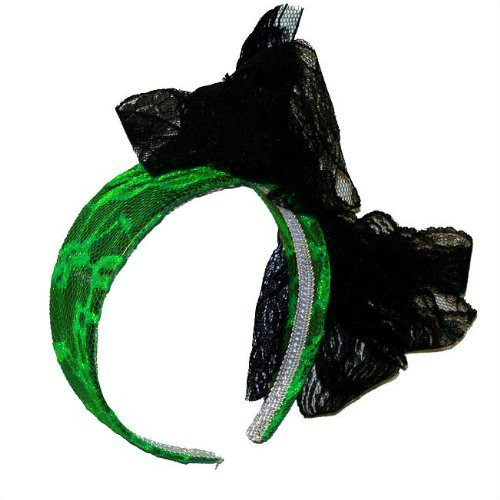 Green Lace Headband with Black Bow 6673