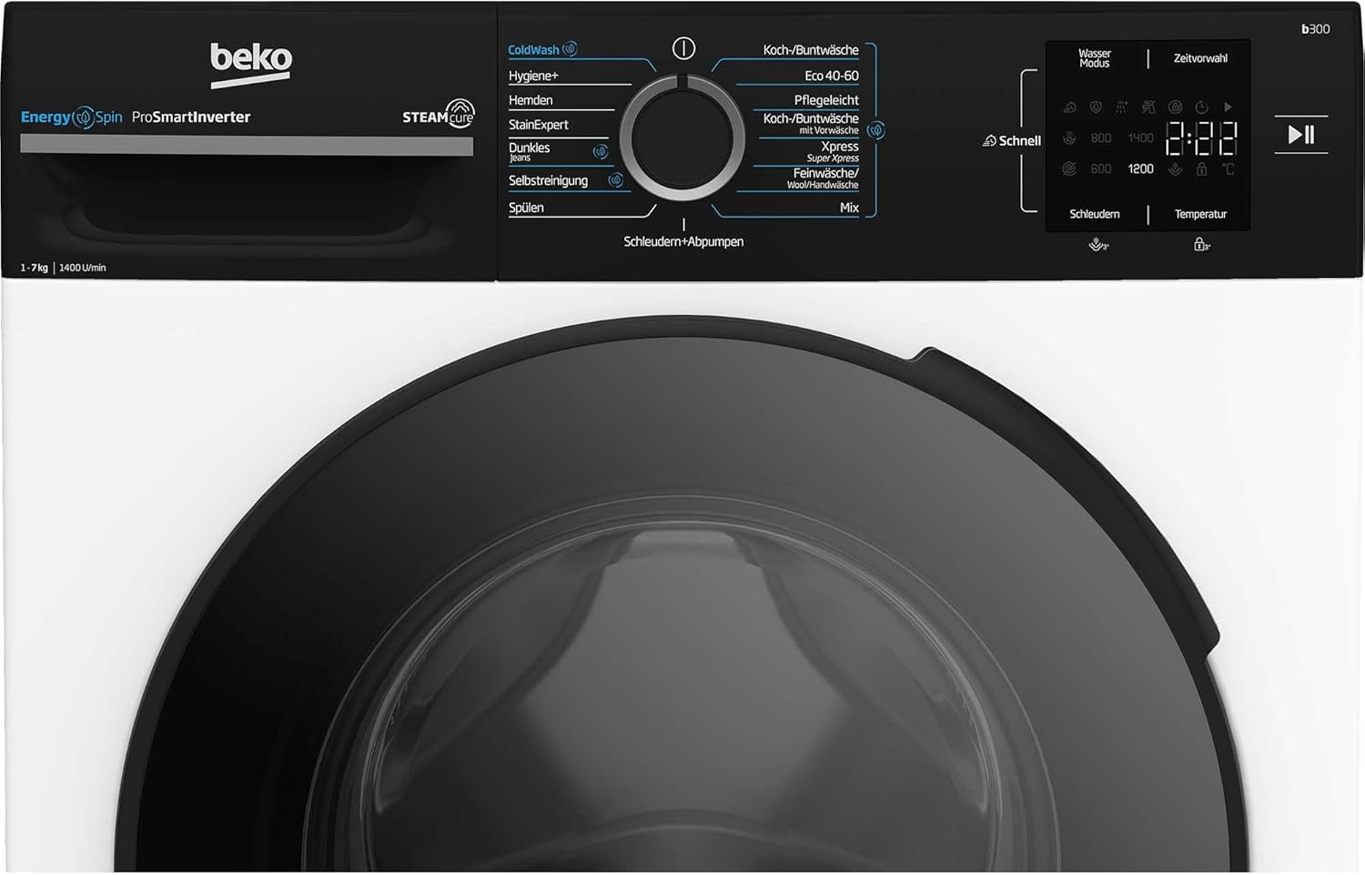 Beko WMC81464ST1 Waschmaschine, Bluetooth, 8 kg, ProSmart Inverter Motor, Dampffunktion, Pet Hair Removal, Watersafe+, Weiß