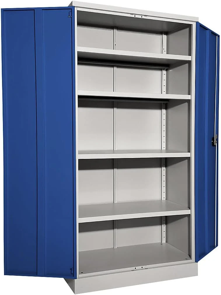 2026 eurokraft | Stahlschrank Nilas | mit 4 Fachböden | HxBxT 1950 x 1000 x 500 mm | lichtgrau/enzianblau