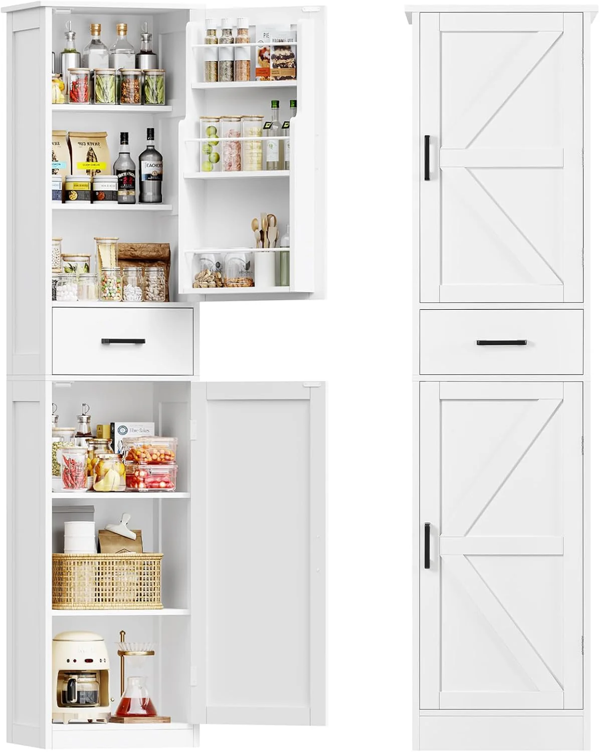 TEENFON Tall Storage Cabinet with 3 Door Shelves & 1 Drawer, Narrow Kitchen Pantry Cabinet