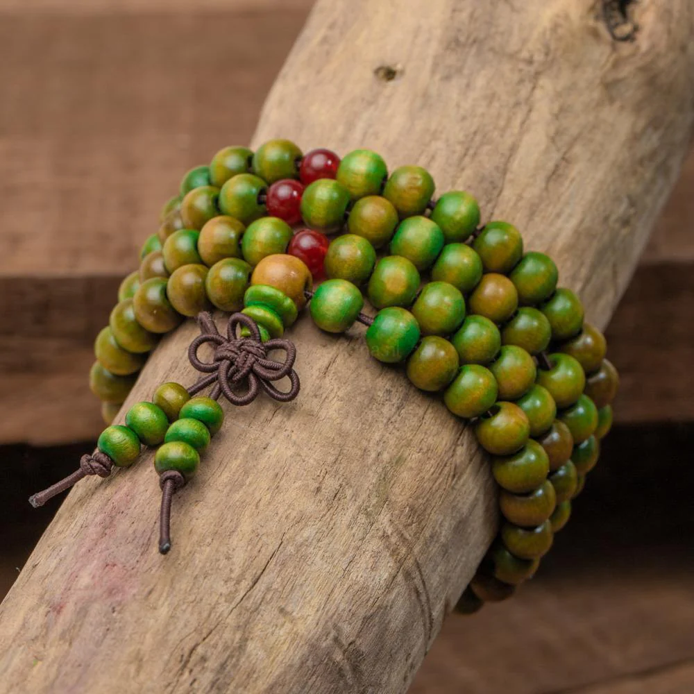 Tibetaanse Mala - Sandelhout - Mosgroen