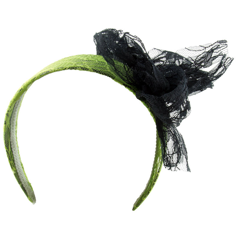 Green Lace Headband with Black Bow 6673