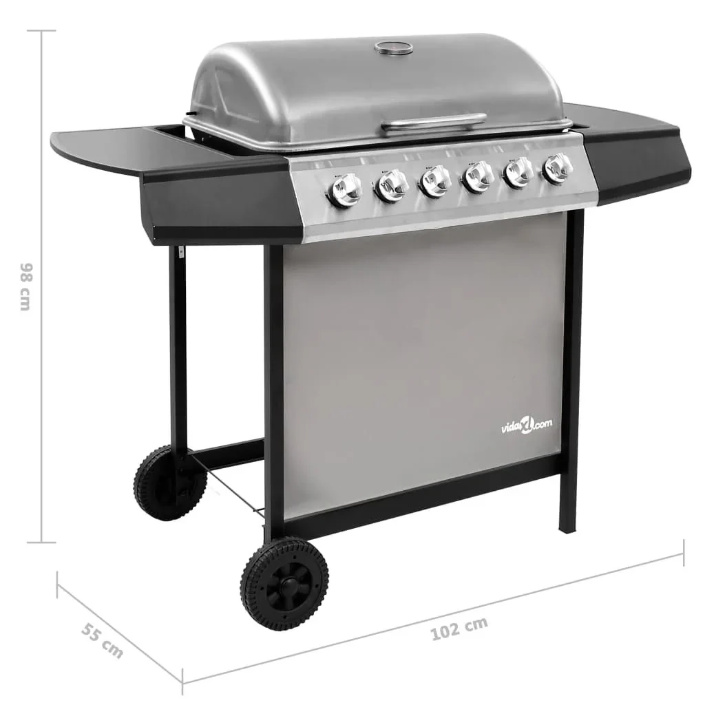 Barbacoa De Gas Con 6 Fogones Negro Y Plateado Vidaxl