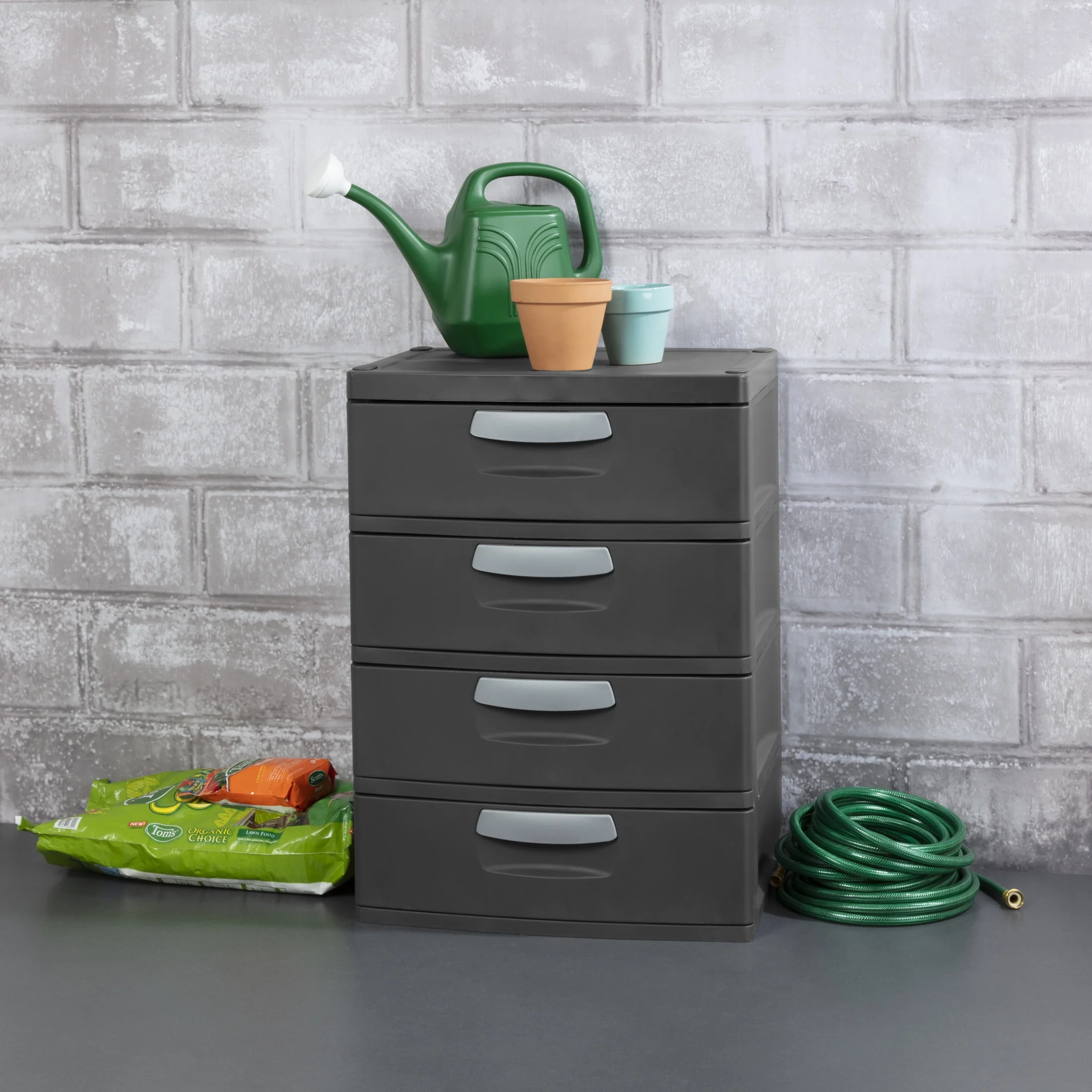Sterilite 4 Drawer Unit, Durable Plastic Storage Solution for Garages and Basements, Dark Gray