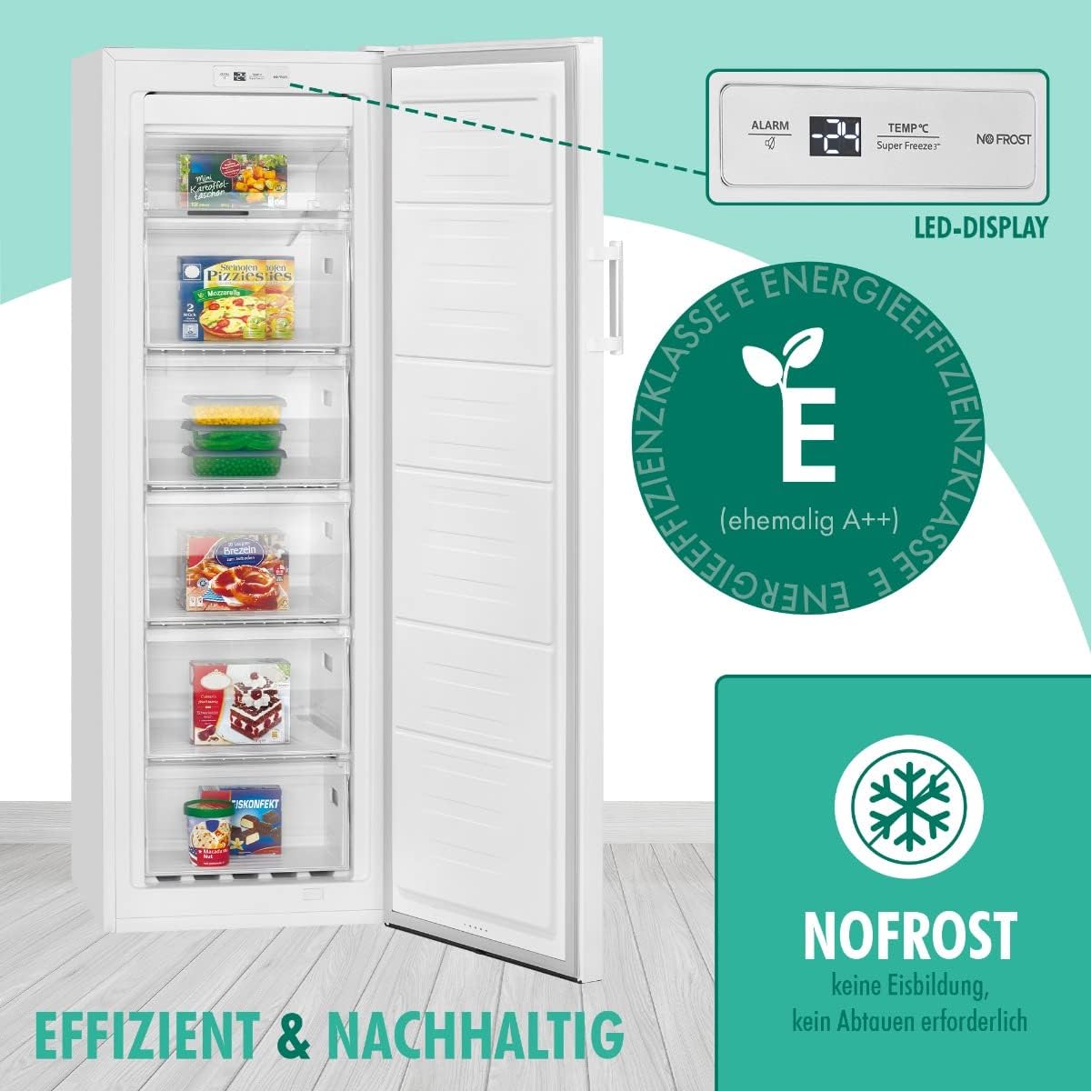 Bomann Gefrierschrank Nofrost freistehender Tiefkühlschrank 194 Liter Nutzinhalt | No Frost - nie wieder abtauen - Schnellgefrierfunktion u. MultiAirflow-System | Türanschlag wechselbar | GS 7326.1