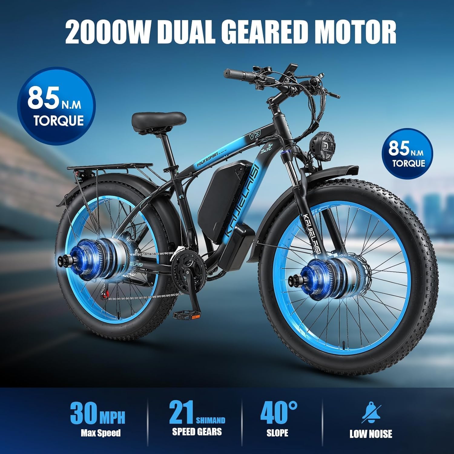 Electric Bike for Adult, 26 x 4.0 Fat Tire Ebike, 1000W/2000W Peak Electric Bicycle, 48V 13/17.5/23AH Waterproof Battery, Front Suspension Ebike, 27MPH-46MPH, Adjustable Seat, UL and GCC Certified