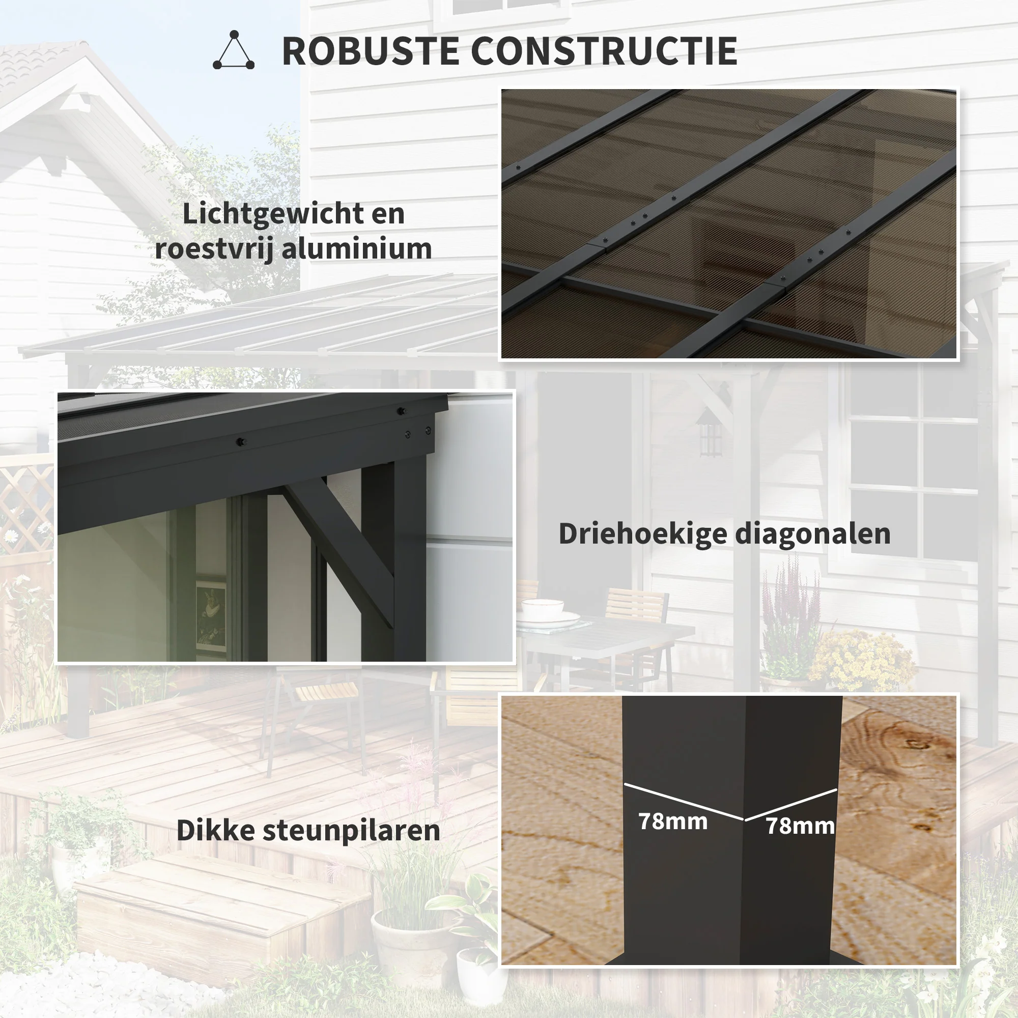 Outsunny 3 x 3 m Metalen Pergola, Tuinpergola met Waterdicht Dak, Vrijstaand, Windbestendig, UV-bestendig, Donkergrijs