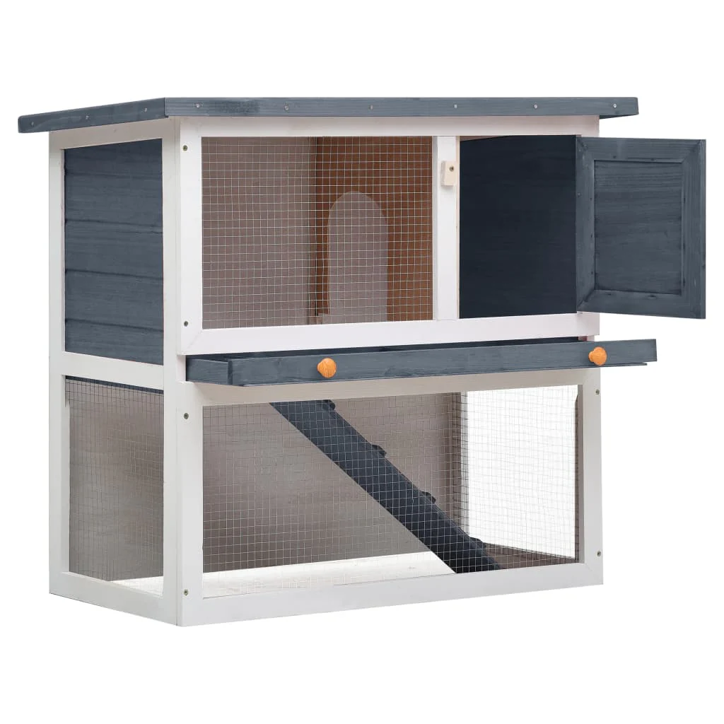 2025 Conejera para conejos – Recinto para pequeños animales, 90 x 45 x 80 cm, puerta gris, madera de pino