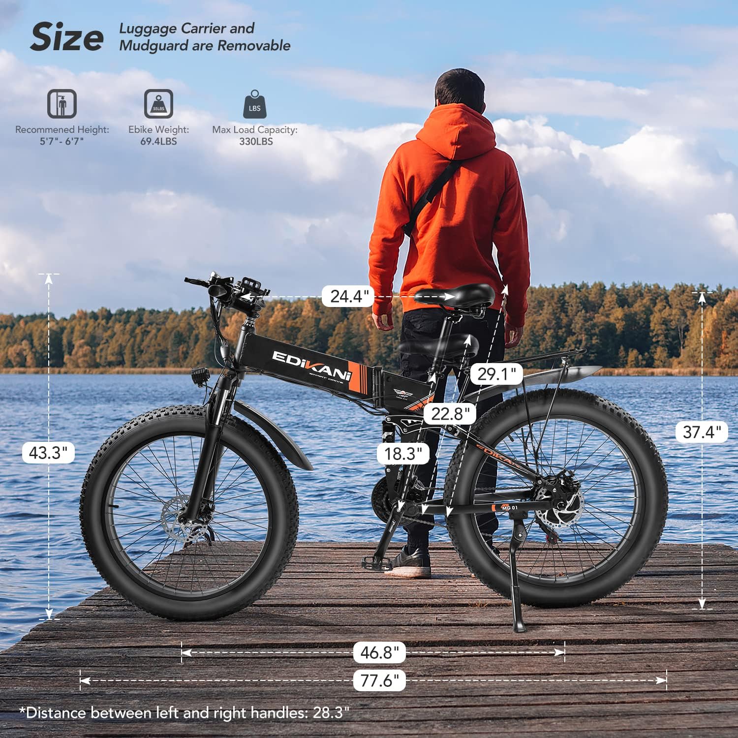 EXRBYKO Foldable Electric Bike 1500W Peak, 35MPH E Bikes for Adults Electric, Fat Tire Folding Ebike with 720WH Removable Battery, Full Suspension, 21-Speed Gears Kit, Men E-Bike, Electric Bicycle