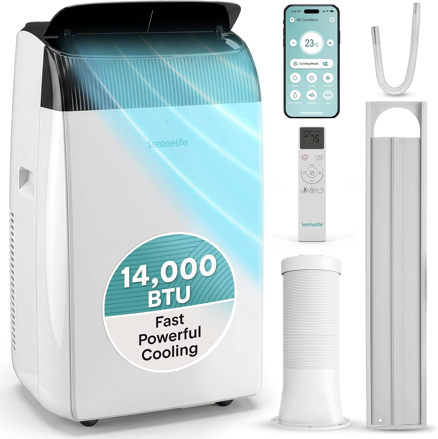 SereneLife Portable Air Conditioner 14000 BTU-New Air Conditioning Unit, 3 in 1 Portable AC with Dehumidifier, Follow Me Function, Window Kit & Remote Control