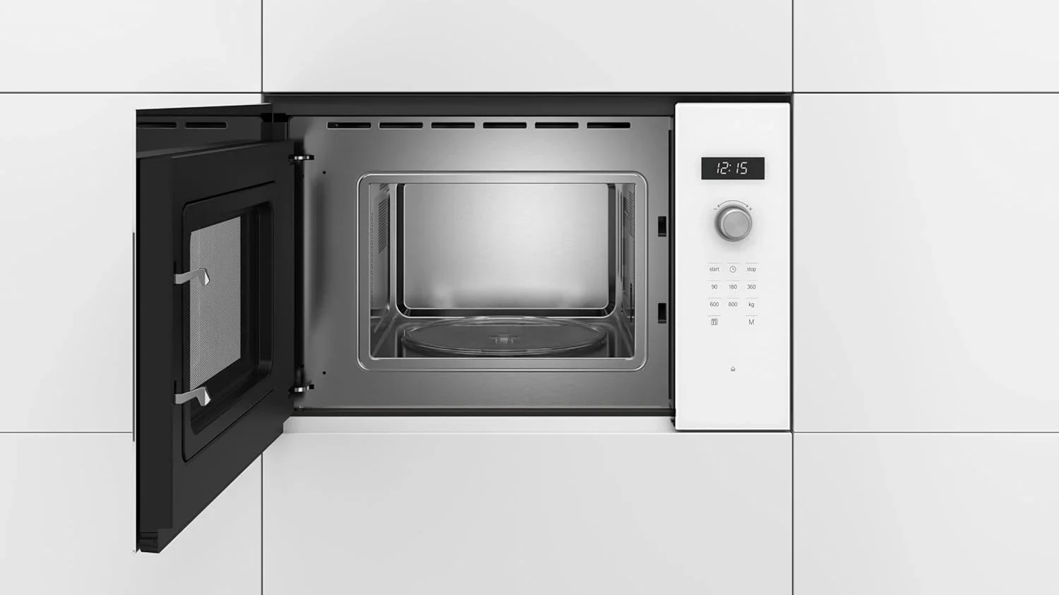 Bosch BFL524MW0 Serie 6 Einbau-Mikrowelle, 38 x 60 cm, 800 W, Drehteller 25,5 cm, T��ranschlag Links, AutoPilot 7 7 Automatikprogramme, Reinigungsunterst��tzung, LED-Touchdisplay, Wei?