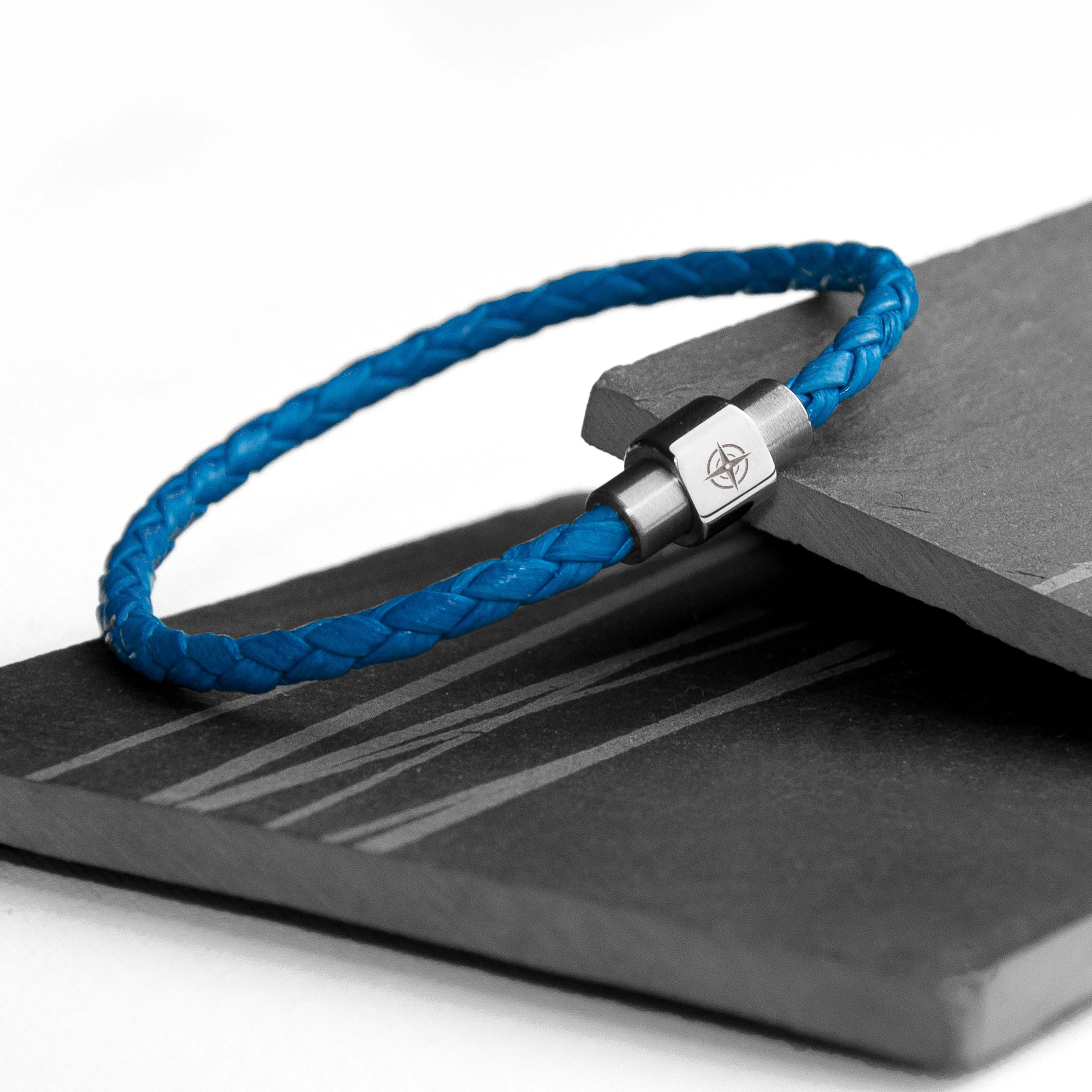 Personalised Men's Travel Compass Woven Leather Bracelet