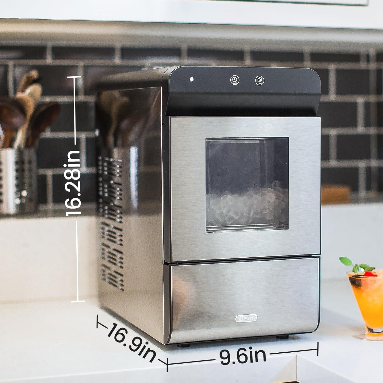 V2.0 Countertop Gemi Nugget Ice Maker | Self-Cleaning Pellet Ice Machine | Open and Pour Water Refill | Stainless Steel Housing | Fit Under Wall Cabinet | White