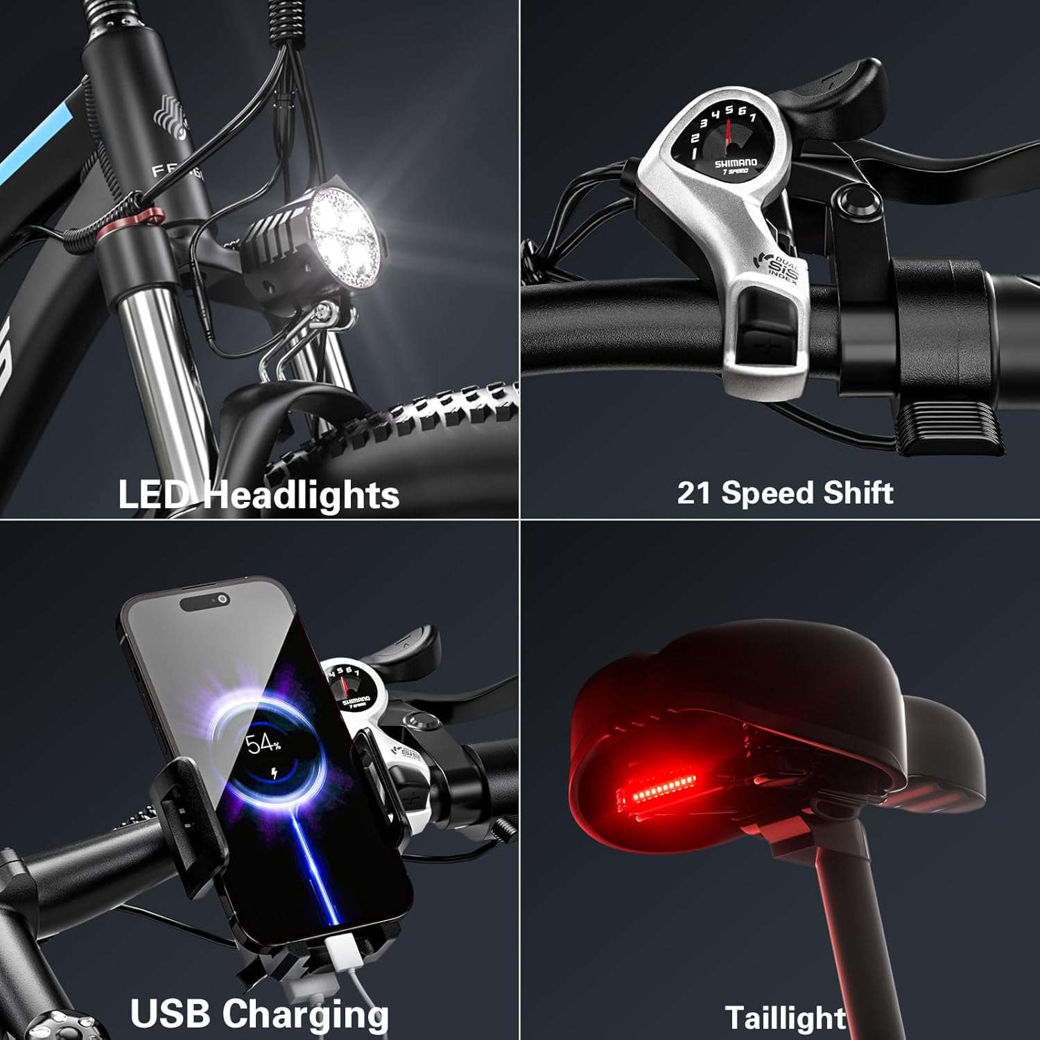 FENGQS Electric Bike for Adults,1000W Brushless Motor,21 Speed Gear,32MPH 55 Miles Ebike,48V17.5Ah Removable Battery Electric Mountain Bike,Commuting E Bike with Fork Suspension