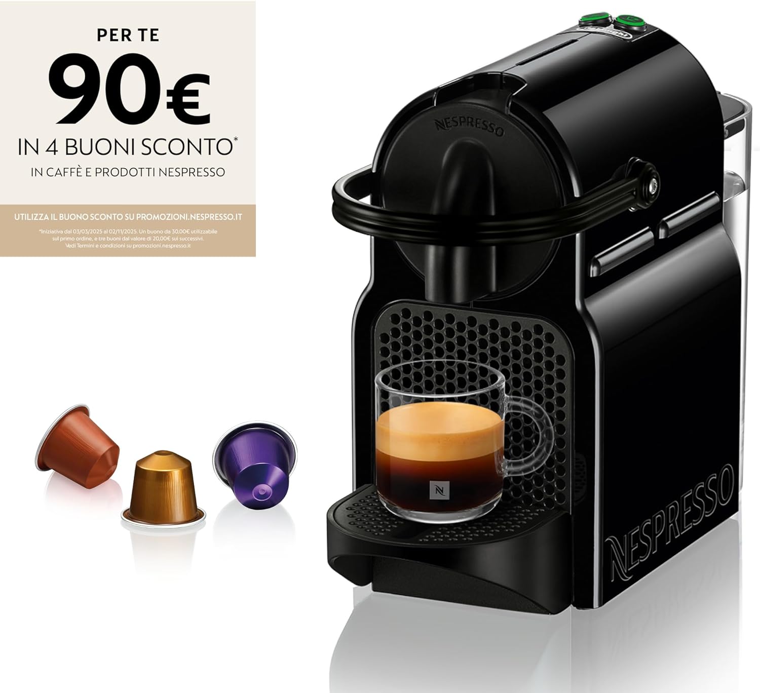 Nespresso Inissia EN80.B, Macchina da caffè di De'Longhi, Sistema Capsule Nespresso, Serbatoio acqua 0.7L, Nero