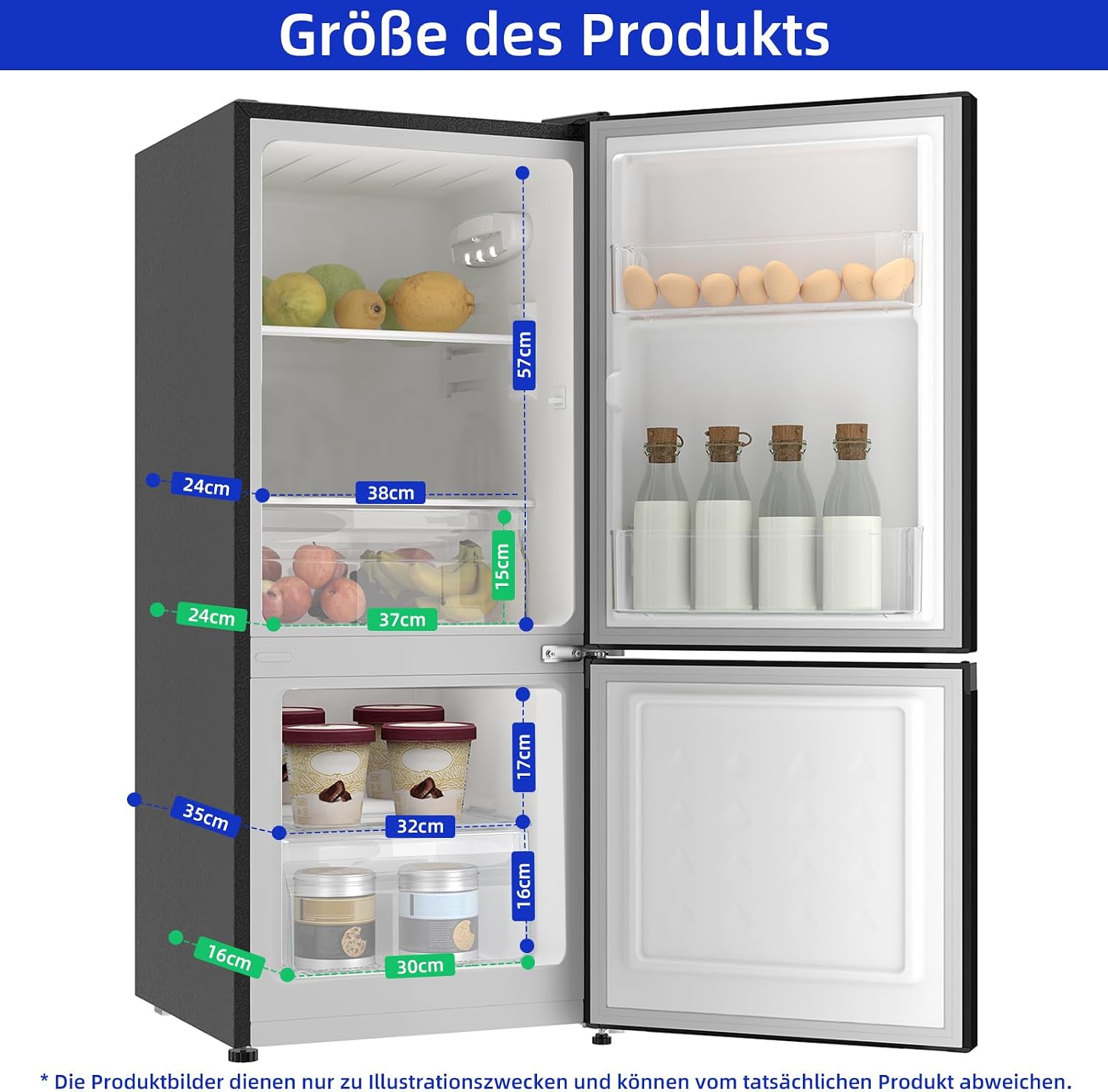 CHIQ Freistehender Kühlschrank mit Gefrierfach | Kühl-Gefrierkombination 114 cm Höhe, 47 cm Breit, 117L| 4 Sterne Gefrieren -24℃ | LED Litcht | Dunkler Edelstahl Look, for Eigentumswohnungen