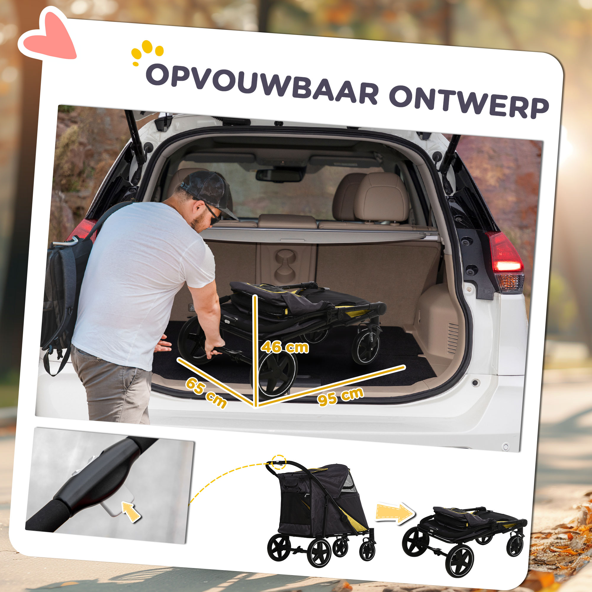 PawHut hondenbuggy, opvouwbare hondenwagen, hondenbuggy met kussen, kattenbuggy