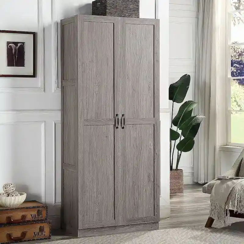 Modern Storage Wardrobe Cabinet with Doors and Multi Compartment Shelves