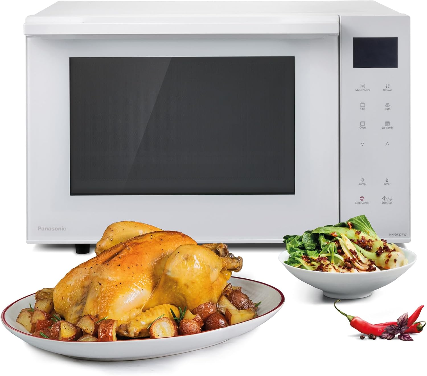 Panasonic NN-DF38PBEPG Kombi-Mikrowelle & Grill, 1000 W, 23 l, Inverter-Tech, Eco Kombi Modus, Flachbett, 16 Auto-Programme & Auftau-Modi, emailliertes Blech, Gitterrost, leichte Reinigung, Schwarz