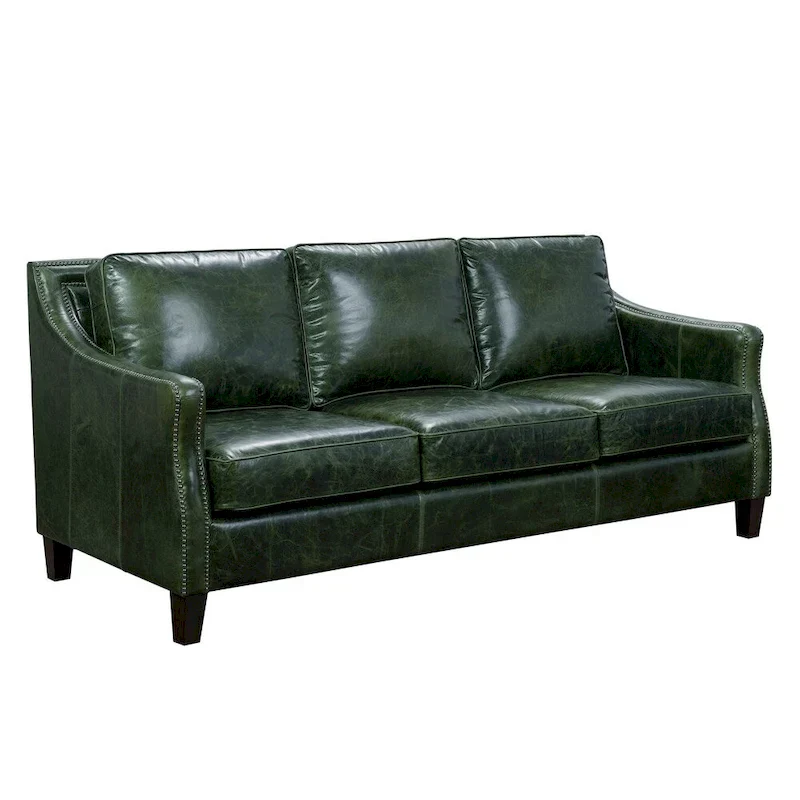 Vintage Essex Distressed Green Top Grain Leather Sofa