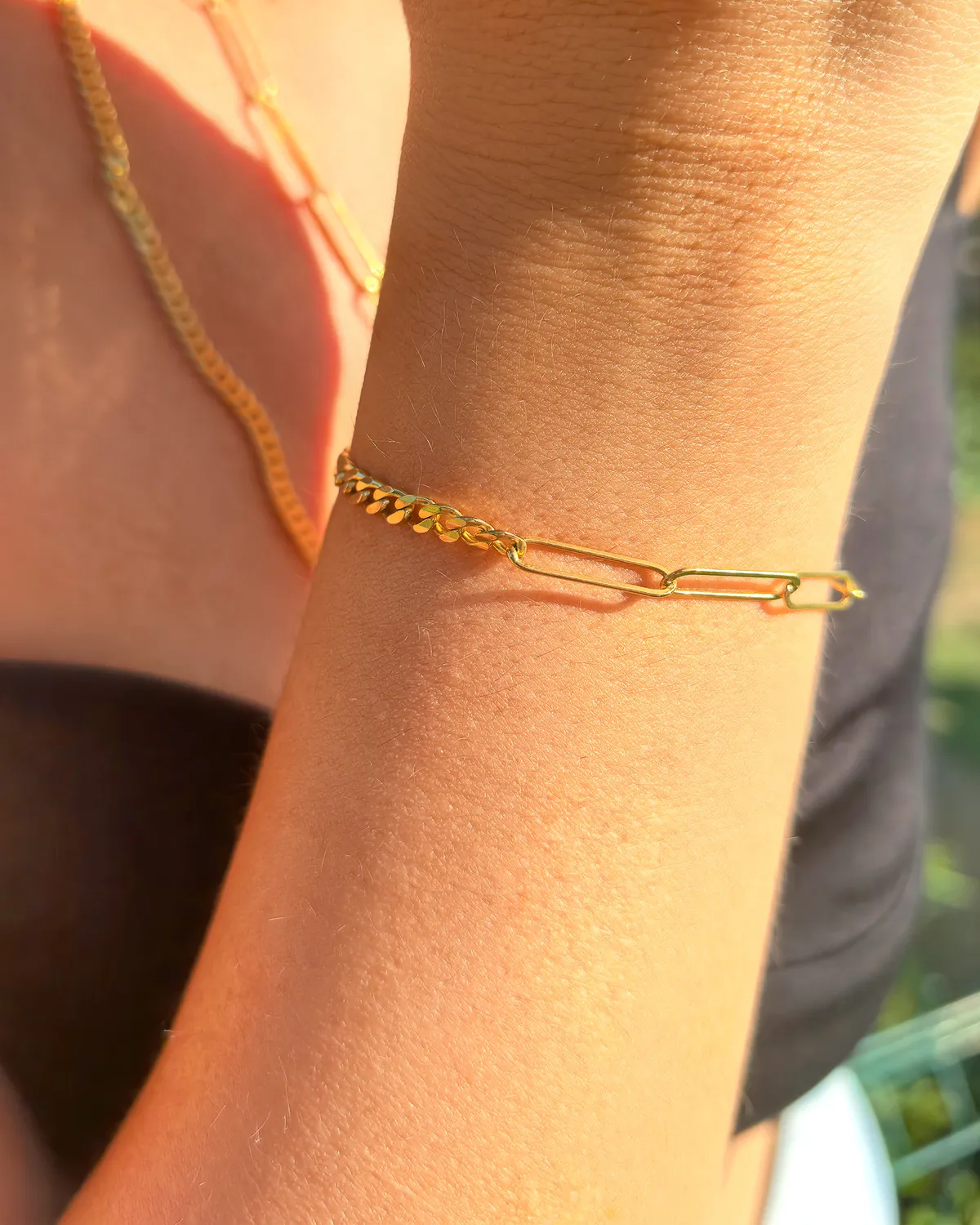 Duality Cuban & Paperclip Bracelet – 18K Gold