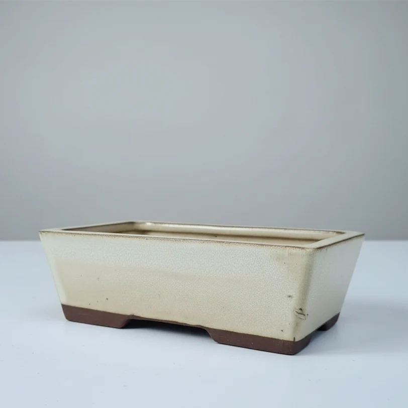 22cm Glazed Bonsai Pot | Rectangle | 22cm x 17cm x 7cm | White