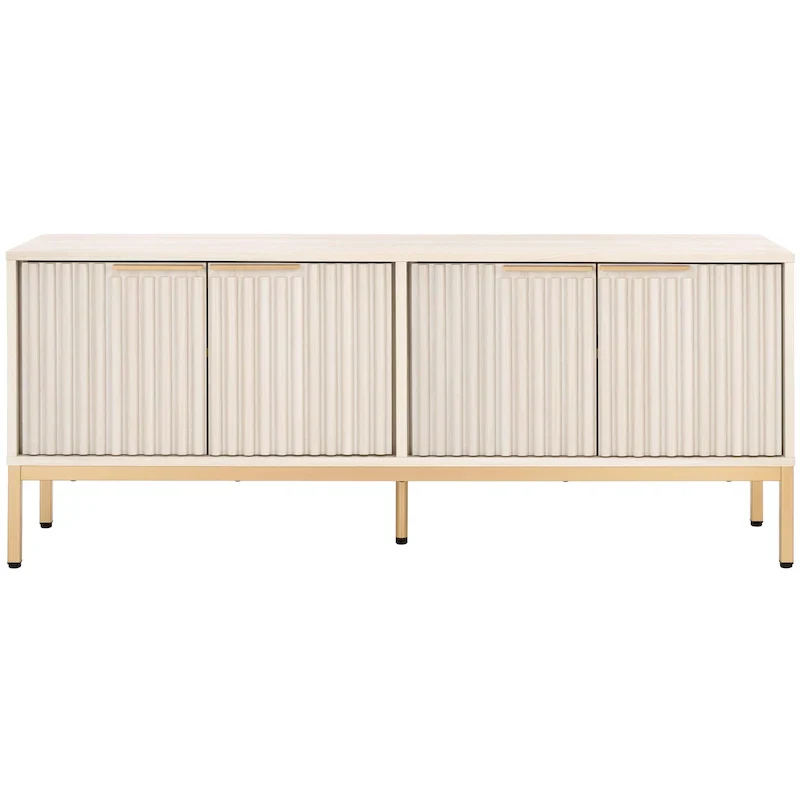 Mid Century TV Stand with Tambour Doors and Storage Drawers